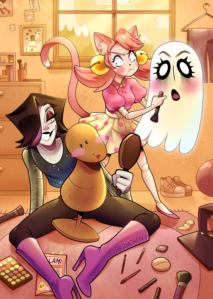 Aranchovy's tweet photo. Here is one of the illustrations I did for @ghostfamzine !! I'm always happy to draw these characters 💕
Hope you like it! Check out the zine, it's a free digital download!

#undertale #ut #mettaton #napstablook #madmewmew https://t.co/PknmEQw28p