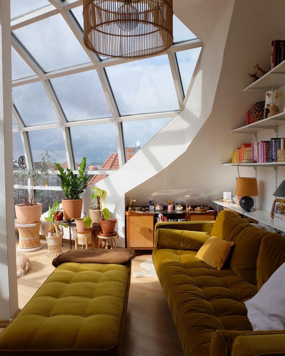 designdocument's tweet photo. Hannah Calma's Glass Ceiling Living Room ☁️🍂 https://t.co/Nef44GDnbi