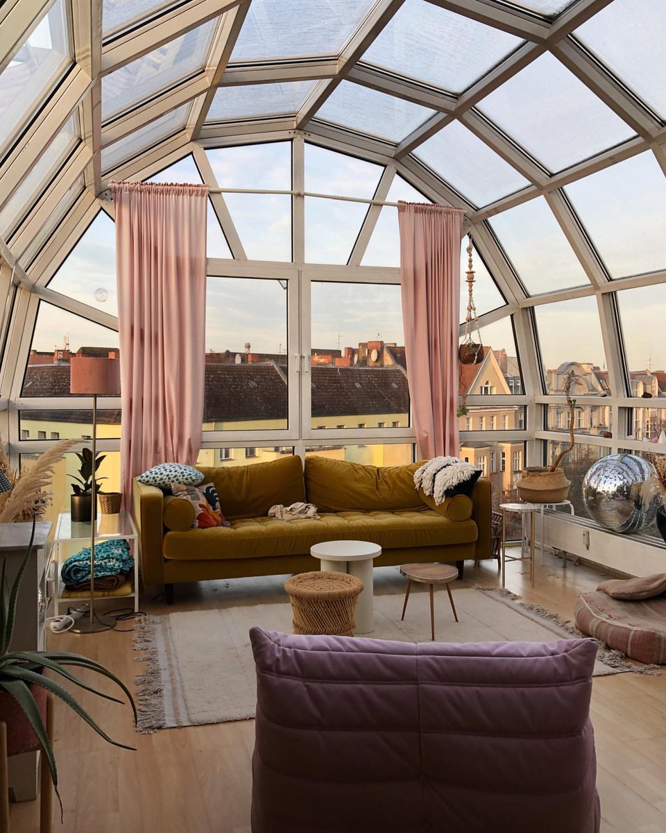 designdocument's tweet photo. Hannah Calma's Glass Ceiling Living Room ☁️🍂 https://t.co/Nef44GDnbi