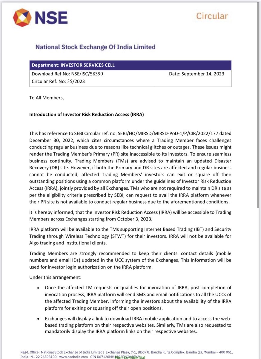 Tradingtycoons1's tweet photo. Points  to note:
1. IRAA will be in the form website and mobile app  and common for all exchanges 
2. Client will be able to login after entering UCC or PAN and OTP 
3. This is exception handling and is applicable only if broker’s primary and DR site is not operational https://t.co/2uwdCTSZyP