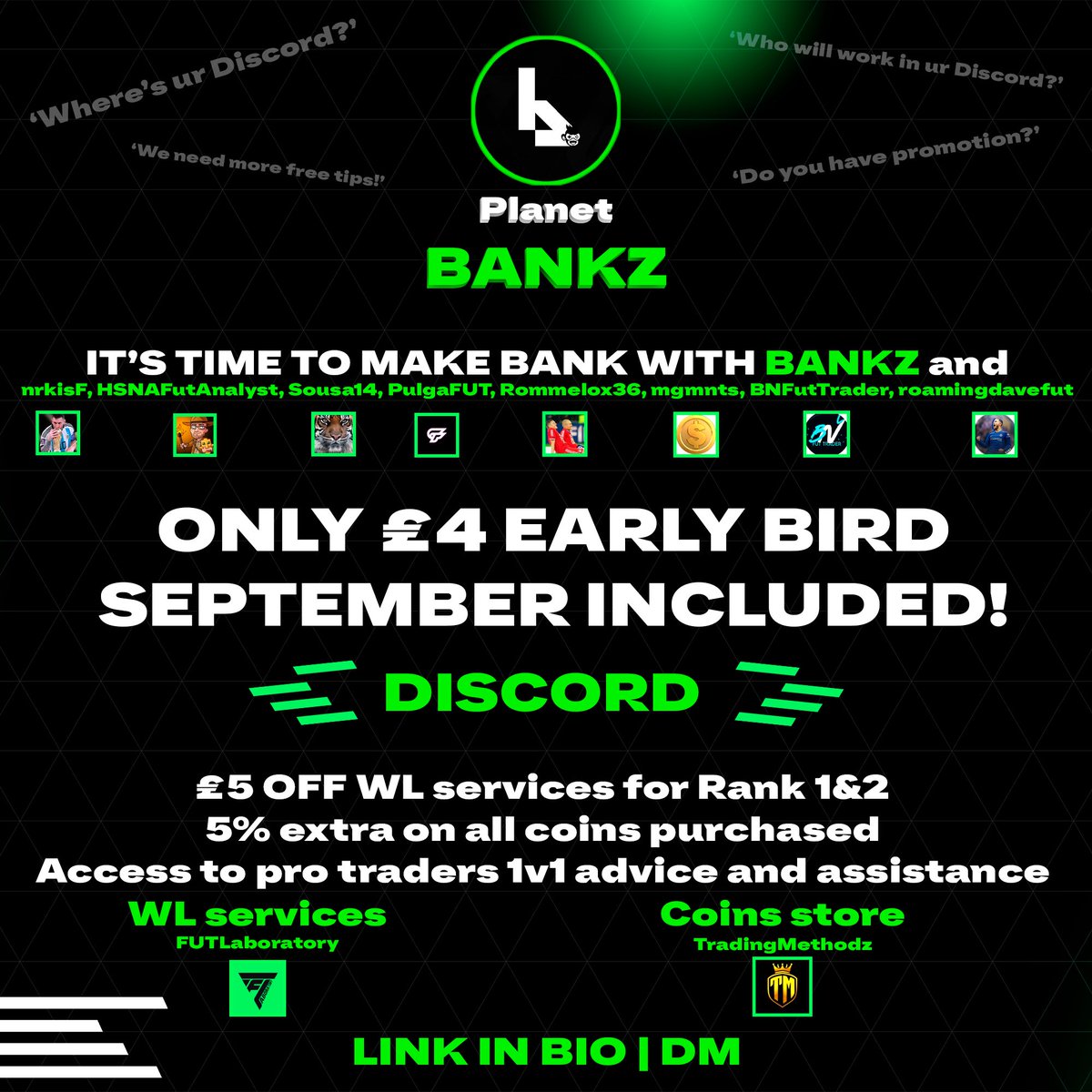 Discord Giveaway 🎊

Who wants a free month with this cracking team?

Like ❤️ Repost ♻️ and follow 🫂. 

Winner picked in 72 hours via Twitter Pick.