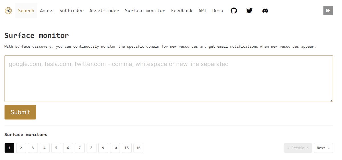 With the new functionality, the surface monitor allows you to bulk upload a list of domains to create monitors with notifications. Just copy&amp;paste the new bugbounty scope to search for low-hanging fruits 😀

#BugBounty