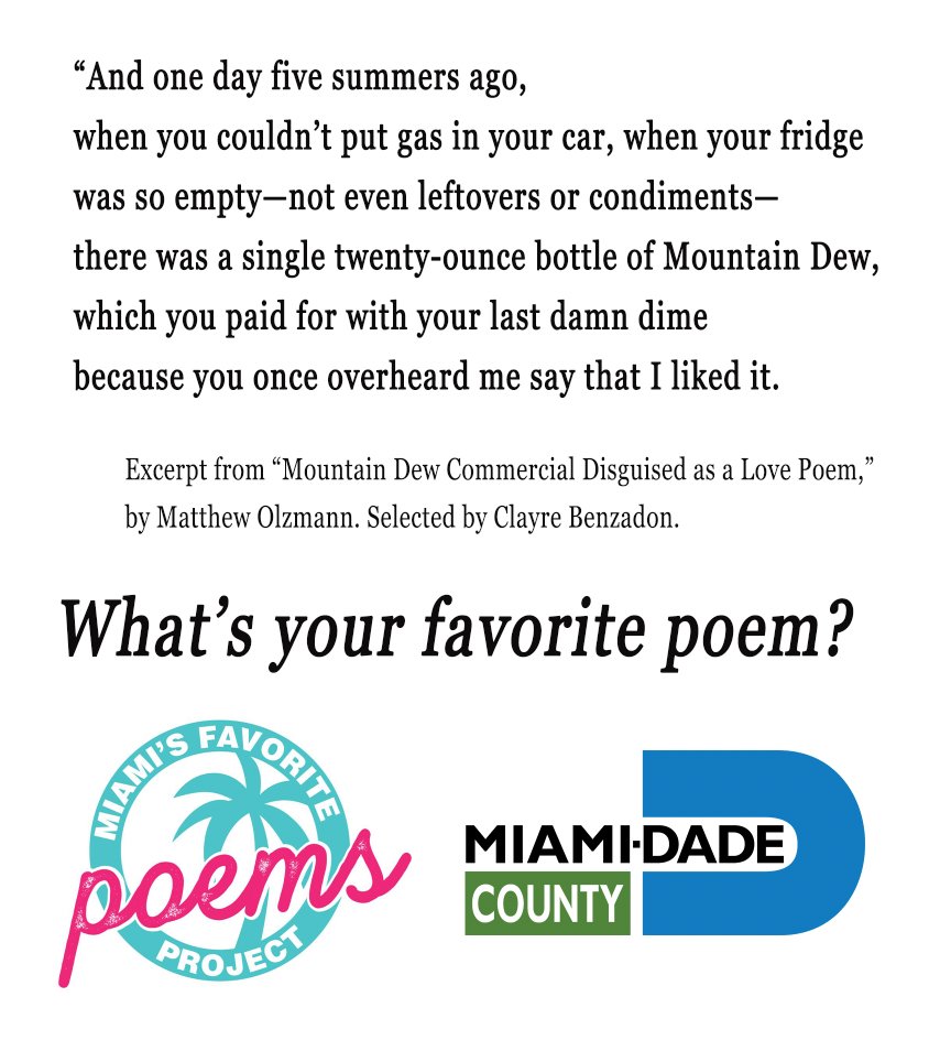 rblancopoet's tweet photo. A love poem for #StanzaSunday (@MatthewOlzmann) plucked from Miami's Favorite Poems project database. If you reside in #Miami or have emotional ties to #SouthFlorida, I want to know the poems that impact your life & thinking. Share your favorite poem ➡️https://t.co/IhhcpTCWSk⬅️ https://t.co/sxzJk59jri