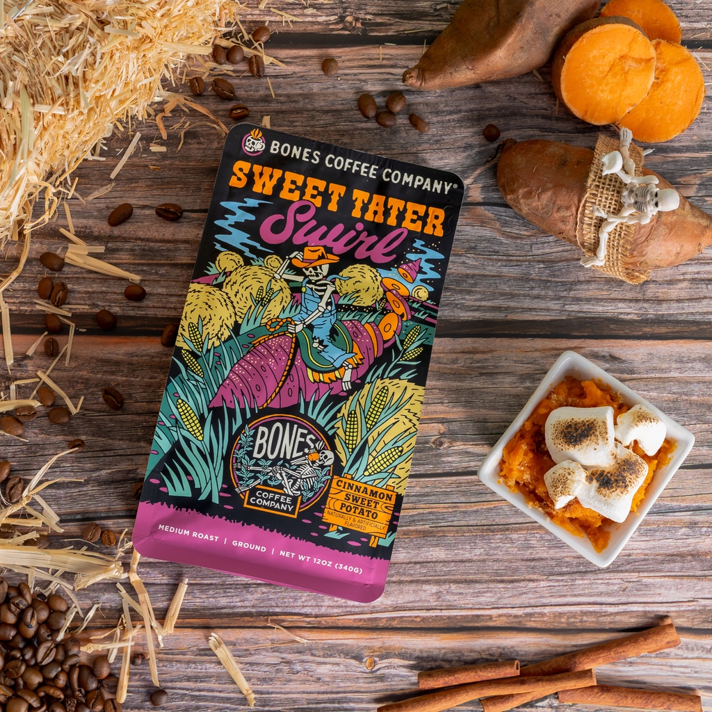 Enjoy Sweet Tater Swirl, an irresistible rodeo of brown sugar, toasted marshmallow, and sweet potatoes, that'll knock your boots off! 🤠☕️