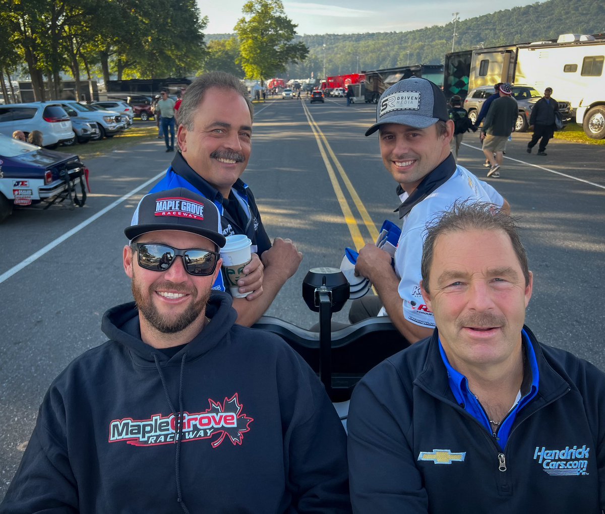 On the way to driver intros and our guys are all smiles for race day!! @KyleKoretsky @greganderson_ps @DallasGlenn660 #ProStock #ReadingNats #NHRA #KBTitan