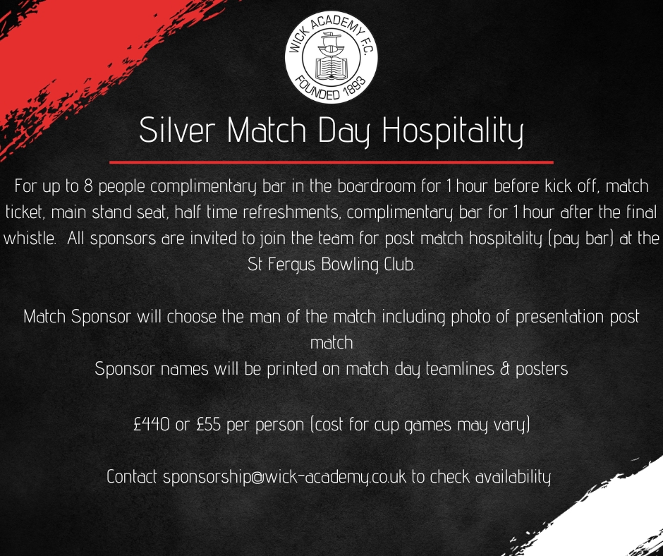 WickAcademyFC's tweet photo. Match Sponsorship Packages available -  Looking for works day out? Want to do something a bit different?  Come along and experience our boardroom hospitality and support your local team.  Next game available is Sat 23rd Sept v Jeanfield Swifts in the Scottish Gas Scottish Gup https://t.co/51qsZAPwYN