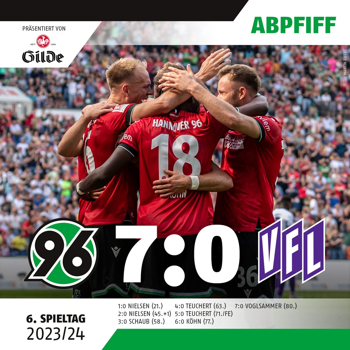 90' ABPFIFF! 🙌 Wir besiegen Osnabrück mit 7:0! Was für ein Tag! 🥳 

#H96 #NiemalsAllein ⚫️⚪️💚 | #H96OSN 7:0