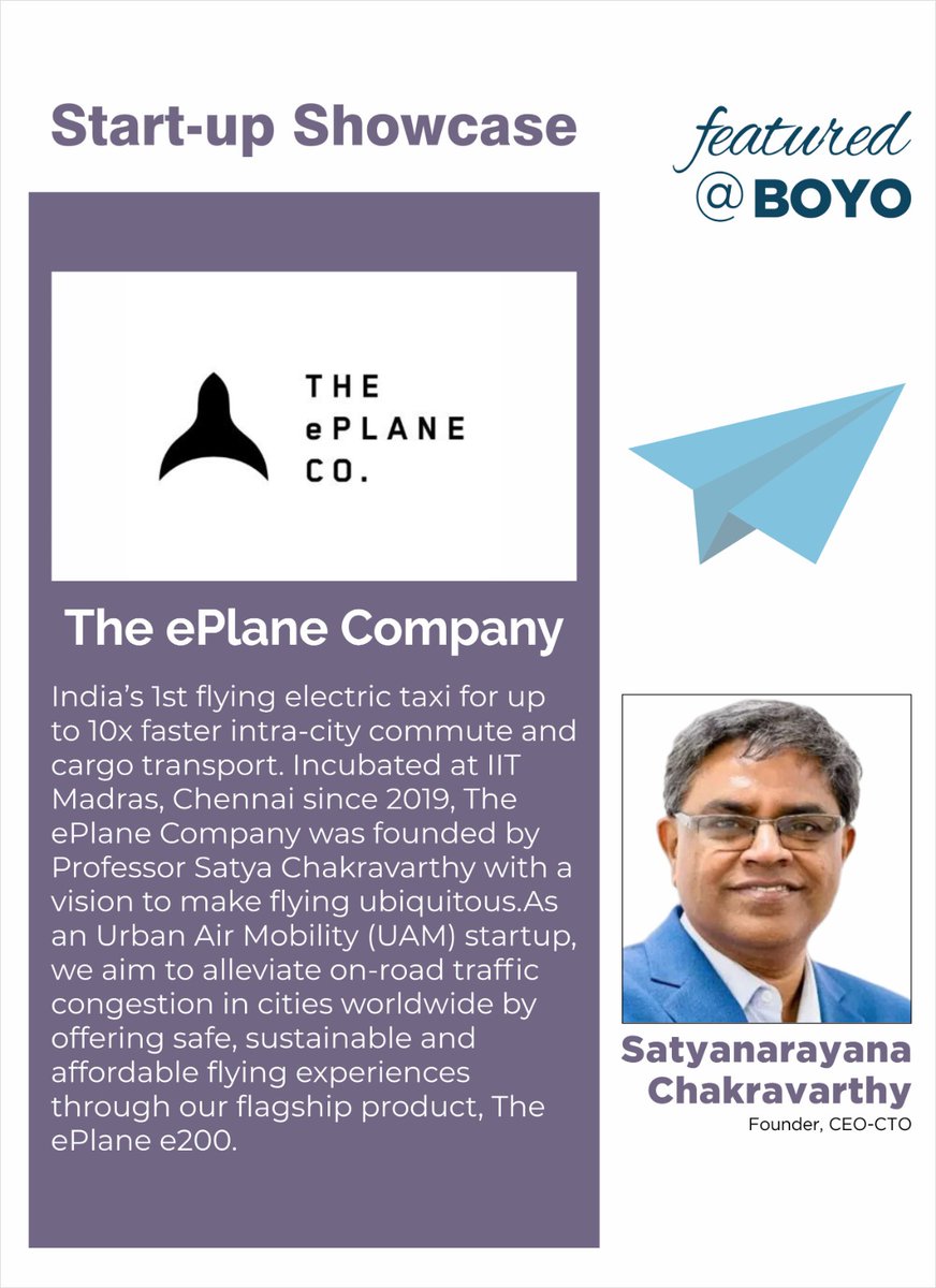 StartupMEtweets's tweet photo. Start-up Showcase:  ePlane Company

Featuring ePlane Company , a startup developing India’s first and the world’s most compact flying electric taxi.

Click to read more https://t.co/Py6Ul3raux

#BOYO, a quarterly publication by Startup Middle East

#StartupME https://t.co/31MZr1Inqu