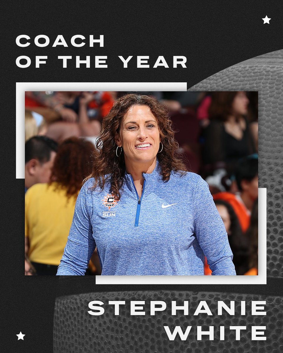Connecticut Sun head coach Stephanie White is the WNBA Coach of the Year 🙌 

She joins Becky Hammon, Sandy Brondello, and Suzie McConnell-Serio as the fourth former WNBA player to win the award.