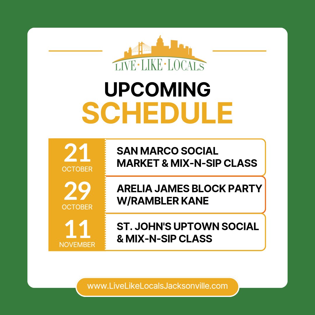LiveLikeLocals2's tweet image. Sunday morning and you find your scrolling through Twitter... ok... X. 🤦‍♂️... Might as well save the date to our upcoming events. #jacksonville. Visit profile link for details or DM me. 😊👋