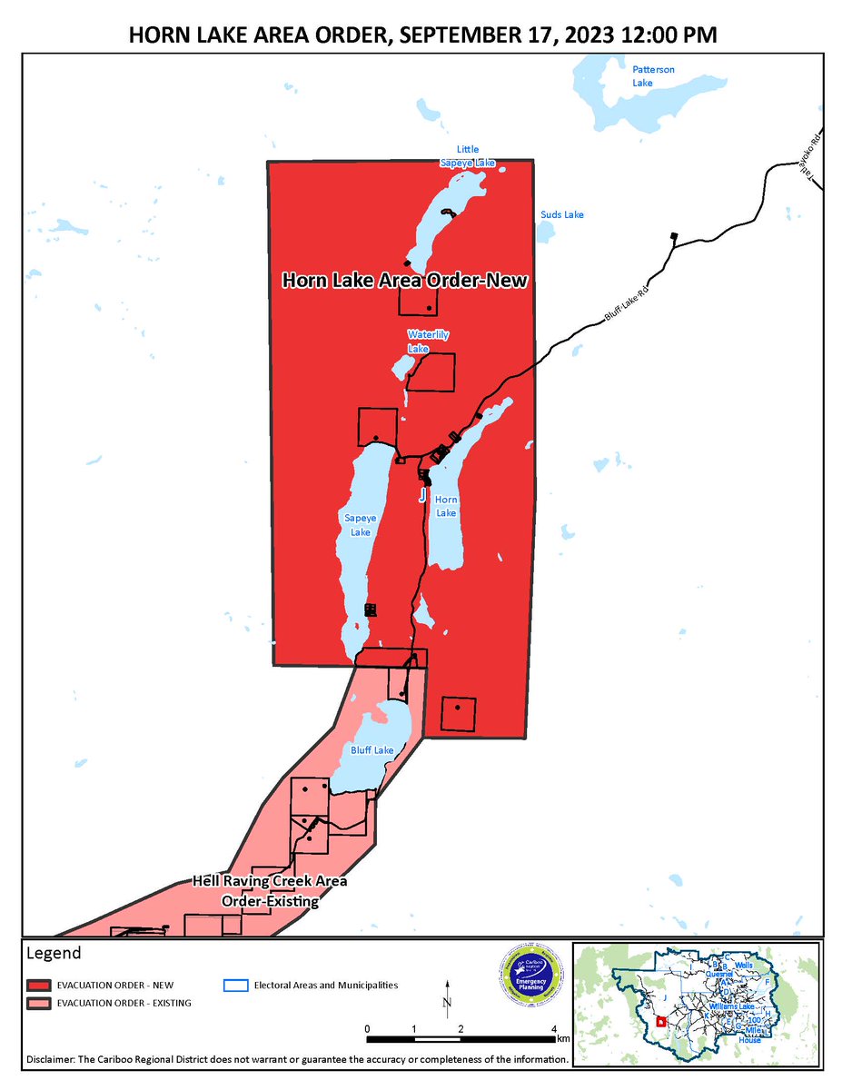 Evacuation order issued for the Horn Lake Area. Interactive map: cariboord.ca/EOCorderalerts Visit cariboord.ca for further information #CaribooFires #BCWildfire @BCGovFireInfo @EmergencyInfoBC