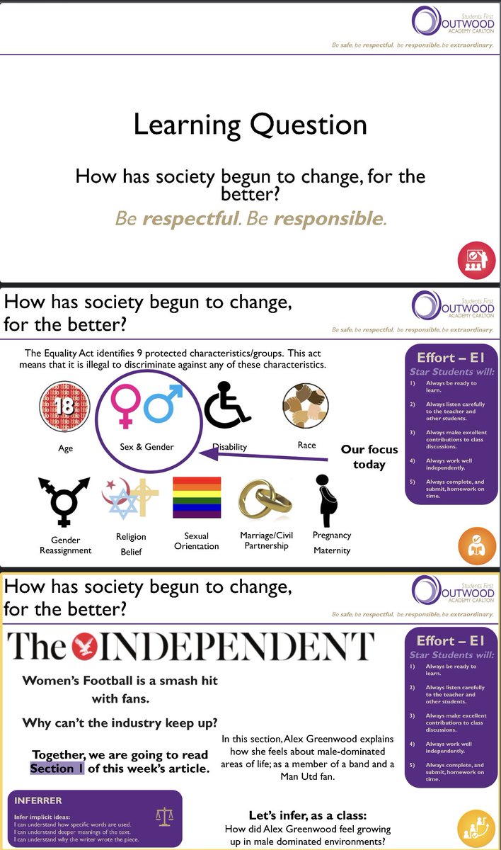 This week's Tutor Time #PDReads @OACarlton focuses on Sex and Gender.

We pose the question 'How has society begun to change, for the better?'

#TransformativeCulture
#PersonalDevelopment 
#EqualityAct
#ProtectedCharacteristics
#BetterPeople