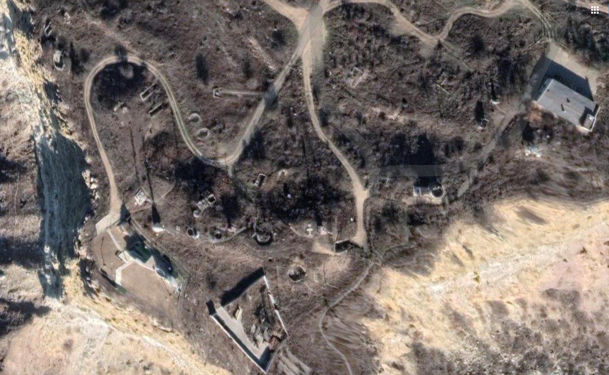 In occupied #Crimea, the Cape Fiolent has a military installation, including several tall, radar type masts (see black line shadows). #Ukraine maybe trying to take these out, or air defences around them. So fingers crossed.