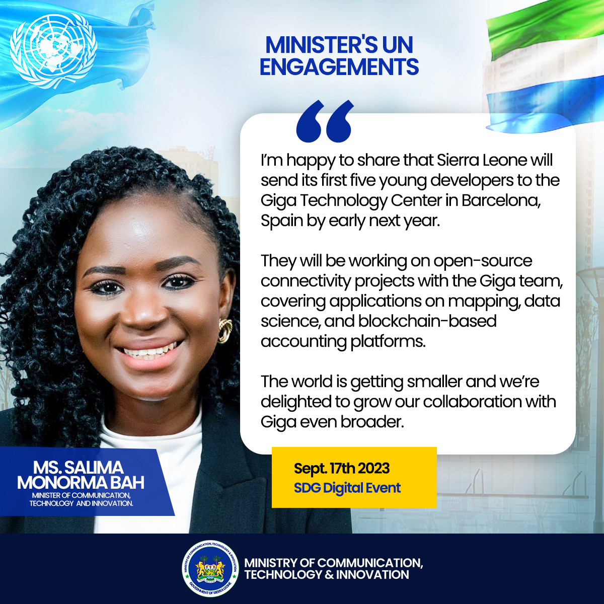 🚀 Exciting News! 🇸🇱 Our partnership with <a href="/Gigaglobal/">Giga</a> is stronger than ever! We're thrilled to announce our collaboration with the <a href="/Gigaglobal/">Giga</a> Tech Centre. 5 young developers will head to #Spain next year to craft tech solutions for our unique needs. Stay tuned for more updates!