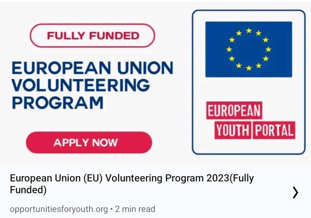 Passionate about making a global impact? Join the EU Volunteer Program 2023! 🌍 Fully-funded opportunities in education, health, culture, and more await. Apply now: bit.ly/3MphxAJ

#EUVolunteer #GlobalImpact #VolunteerAbroad