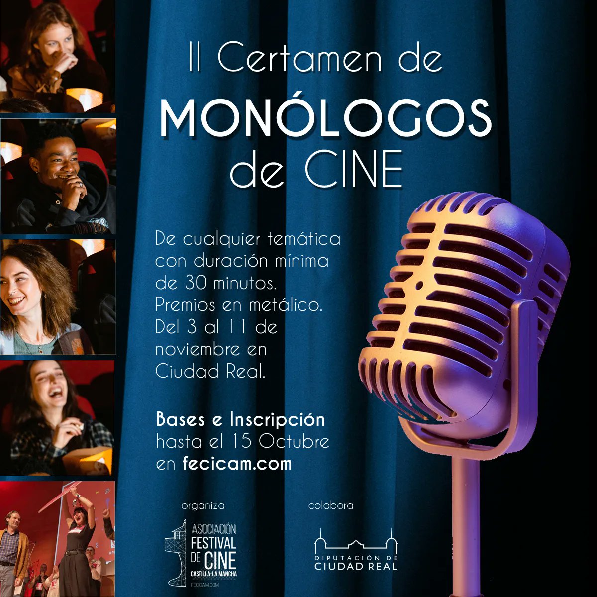 fecicam_oficial's tweet photo. #FECICAM14 busca monologuistas de cine 🎤🤓 La 2 edición del certamen de #monólogos abierto la convocatoria que finalizará el 15 de octubre 🏆 tendrá premios en metálico y cuenta con el apoyo del área de cultura de la @DiputacionCR
https://t.co/nweFdO865I https://t.co/I620Cvw4Ck