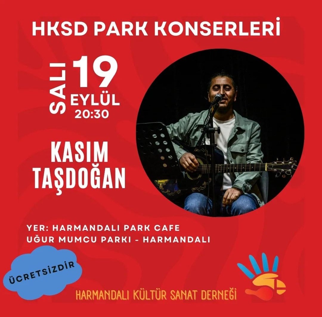 HKSD Park Konserleri Kasım Taşdoğan (<a href="/k_tasdogan/">Kasım Taşdoğan</a>) ile devam ediyor.
Salı günü ⏲️20.30'da Uğur Mumcu Parkı'nda yaşadığımız alanları güzelleştirmek, dayanışmayı büyütmek için bir kez daha buluşuyoruz 🎶