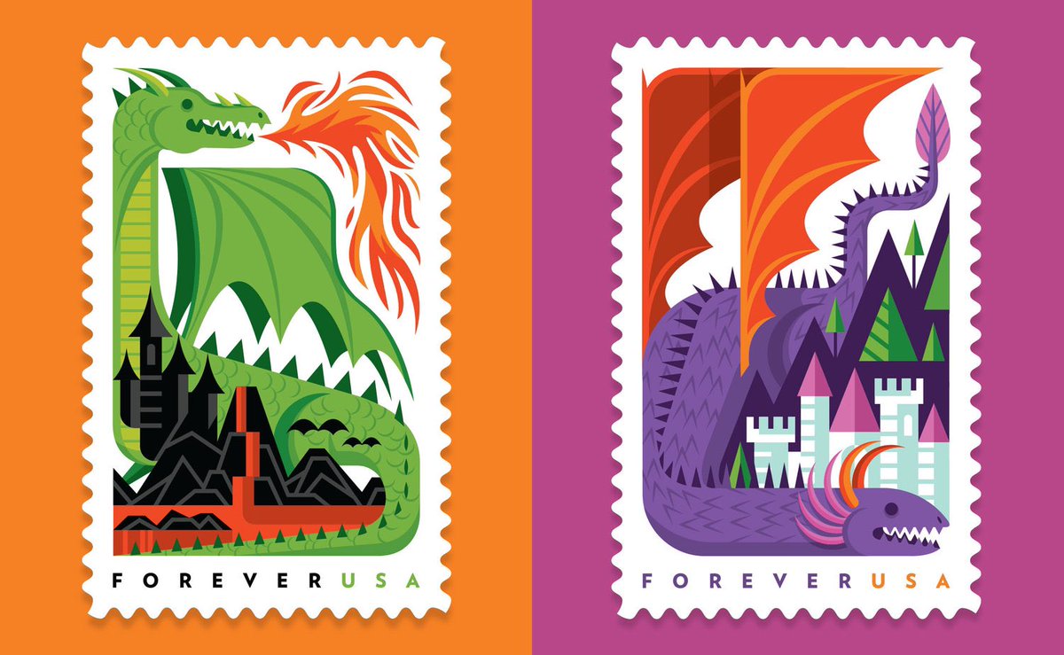 grgrgndjn's tweet photo. help, i’m beyond obsessed with these dragon stamps that the postal service released in 2018. you guys don’t even understand https://t.co/E7Y3seTBbH