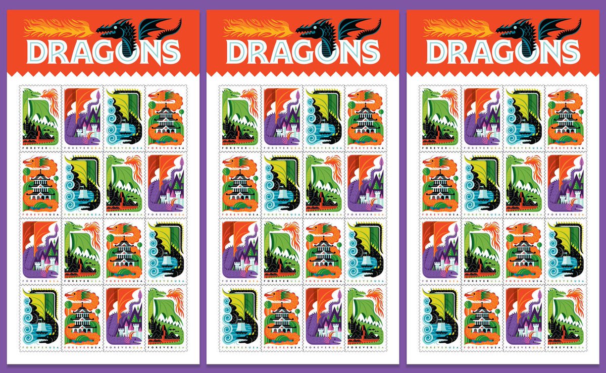 grgrgndjn's tweet photo. help, i’m beyond obsessed with these dragon stamps that the postal service released in 2018. you guys don’t even understand https://t.co/E7Y3seTBbH