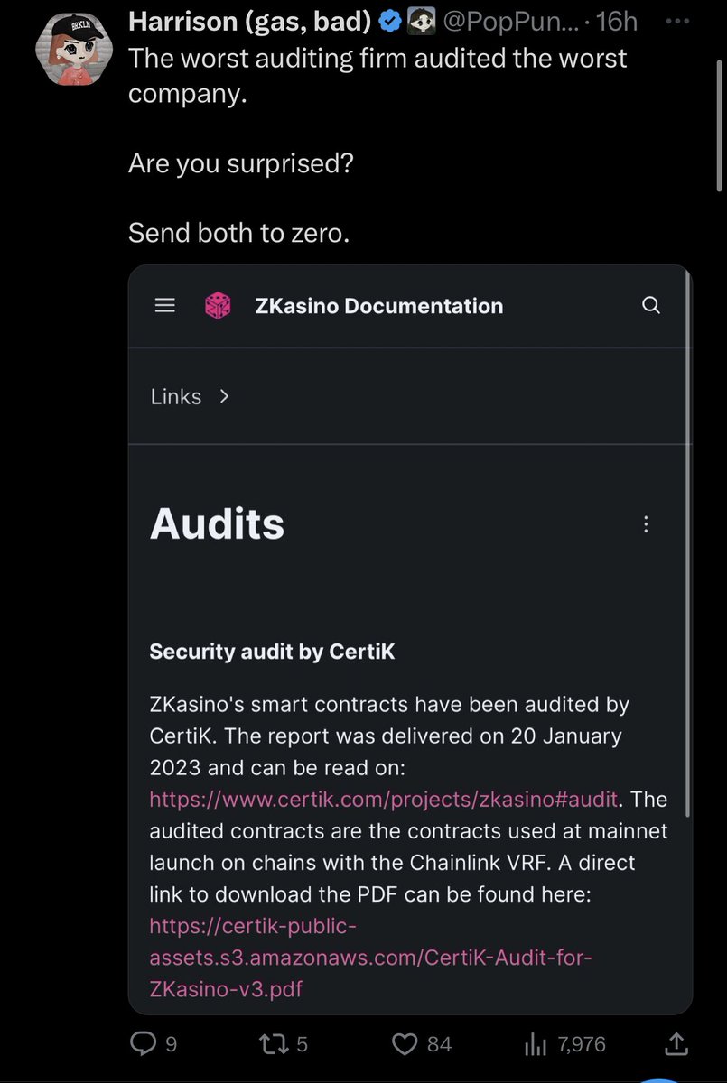 PopPunkOnChain's tweet photo. I’m starting to think i’m psychic. 

I am officially asking CertiK to cease all operations immediately. 

You do not deserve to take money from ANYONE if you’re providing services at a quality this low. https://t.co/hjiWA71pIR