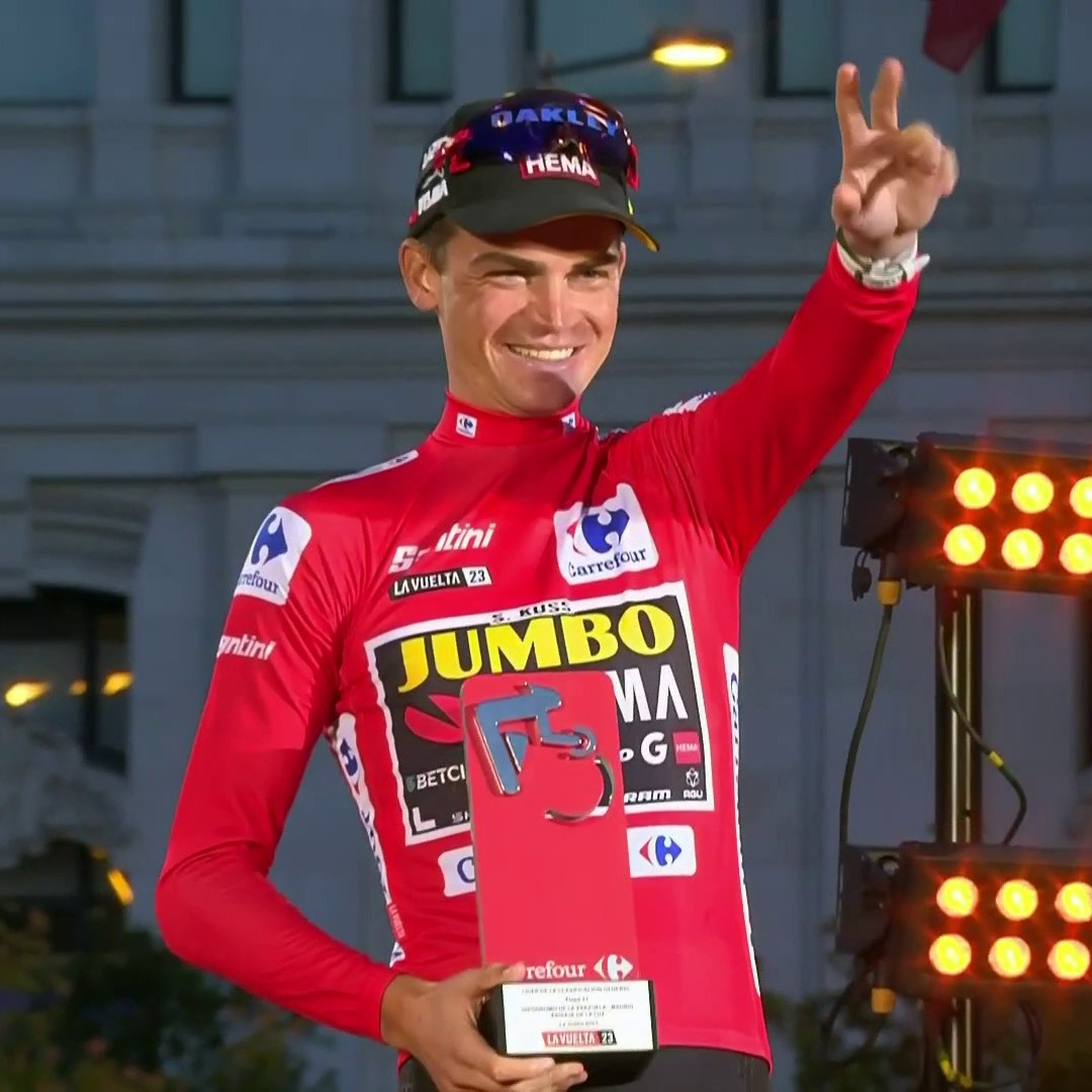 NBCSCycling's tweet photo. Sepp Kuss on top of a grand tour GC podium!
#LaVuelta23 https://t.co/hzcfaQSvEv