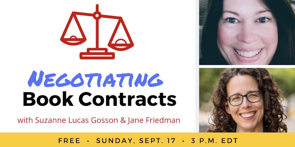 Last call! Join me and contracts expert Suzanne Lucas Gosson to talk about how to negotiate book publishing contracts if you don't have an agent. Free and recorded: us02web.zoom.us/webinar/regist…