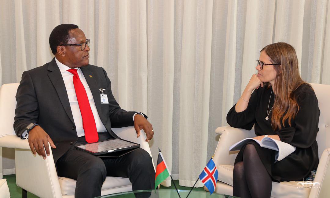 LAZARUSCHAKWERA's tweet photo. Iceland Prime Minister, @katrinjak, agrees with me that bilateral cooperation with #Malawi should continue on successful outcomes in public health, education, water &amp; sanitation, and social services.
#Iceland
#UNGA78 https://t.co/vaqvTyvJDE