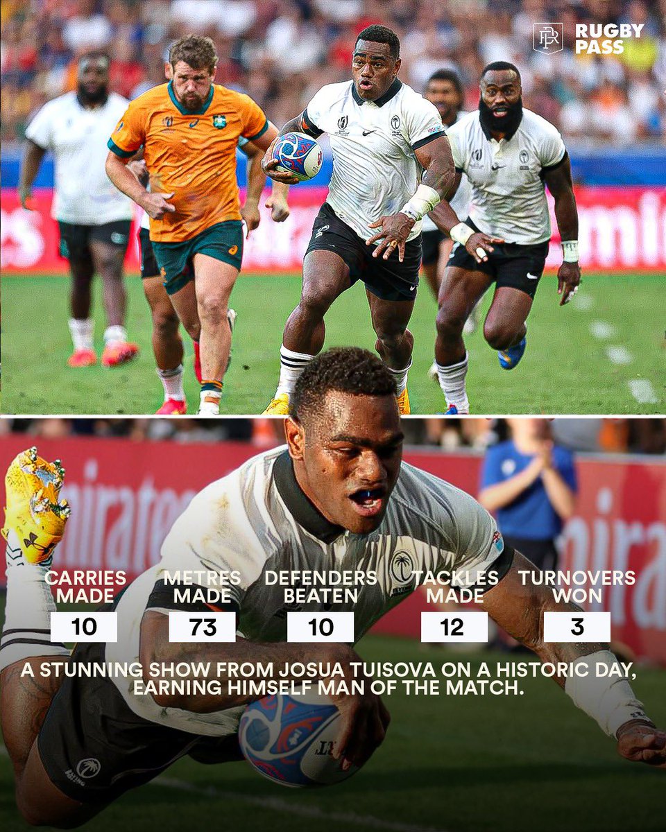 RugbyPass's tweet photo. Tuisova put in some serious hard work for Fiji’s historic win tonight 🔥

#RWC2023 | #AUSvFIJ https://t.co/47BdZ2YTur
