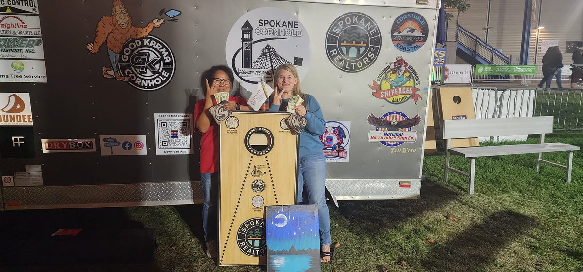 interstatefair's tweet image. Spokane LOVES Cornhole! We are having an absolute blast during these 10 days of Cornhole. Thank you to all of our sponsors for making this happen!  

Picture shown from @pinotspalette Ladies Night Cornhole Tournament. 

@xfinity @spokanetribecasino 
#cornholetournament #spokanewa