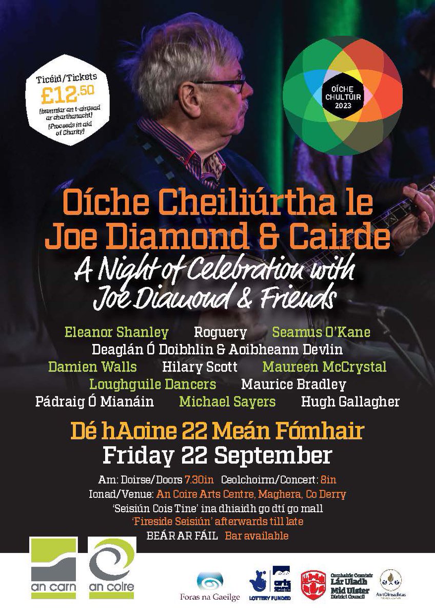 Oíche den scoth a bheas ann le Joe Diamond & cairde 

Bronnfar an t-airgead ar Granaghan Outreach & Fr Magill missions. 

Join Joe Diamond & friends on what is sure to be a great night

Proceeds from the concert will go to Granaghan Ourreach & Fr Magill missions.
@OicheChultuir