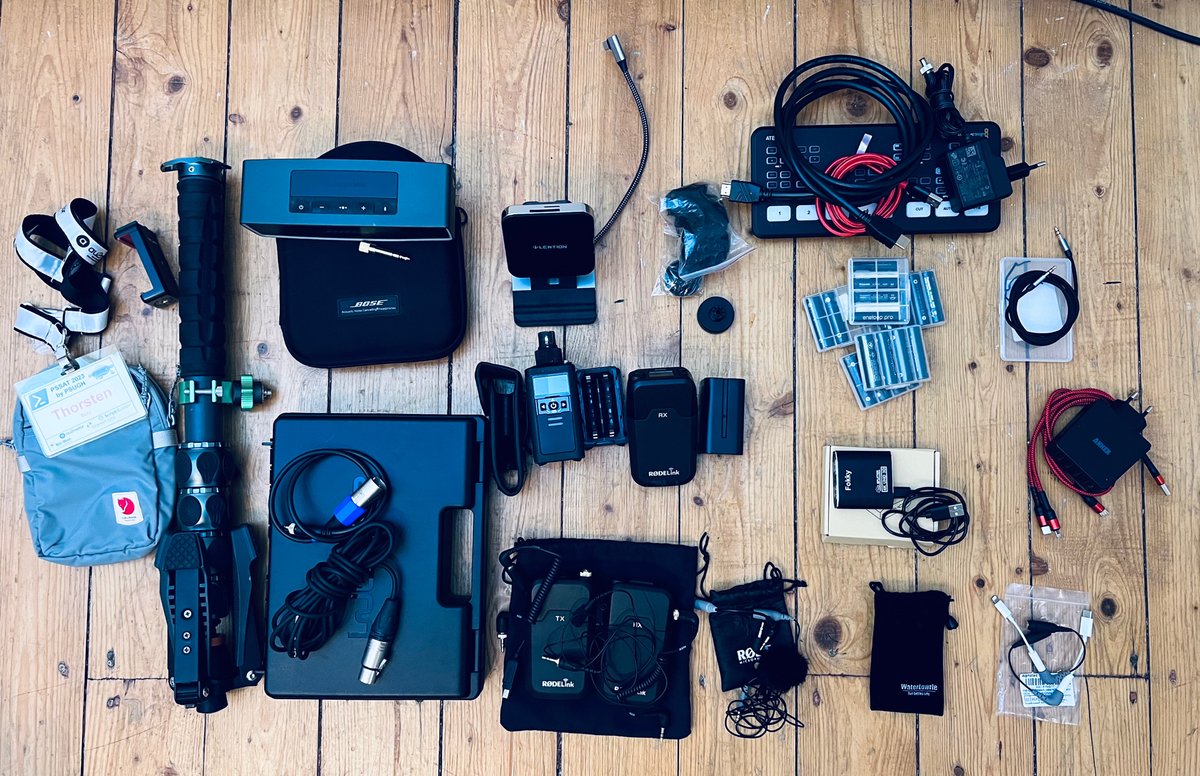 thorstenbutz's tweet photo. Back home after a single conference day. amazing how many things have been in my luggage just to record some audio signals.
I am always biased to miss an adapter to screw it all.
#pssat #psugh https://t.co/xHCXpUDrha