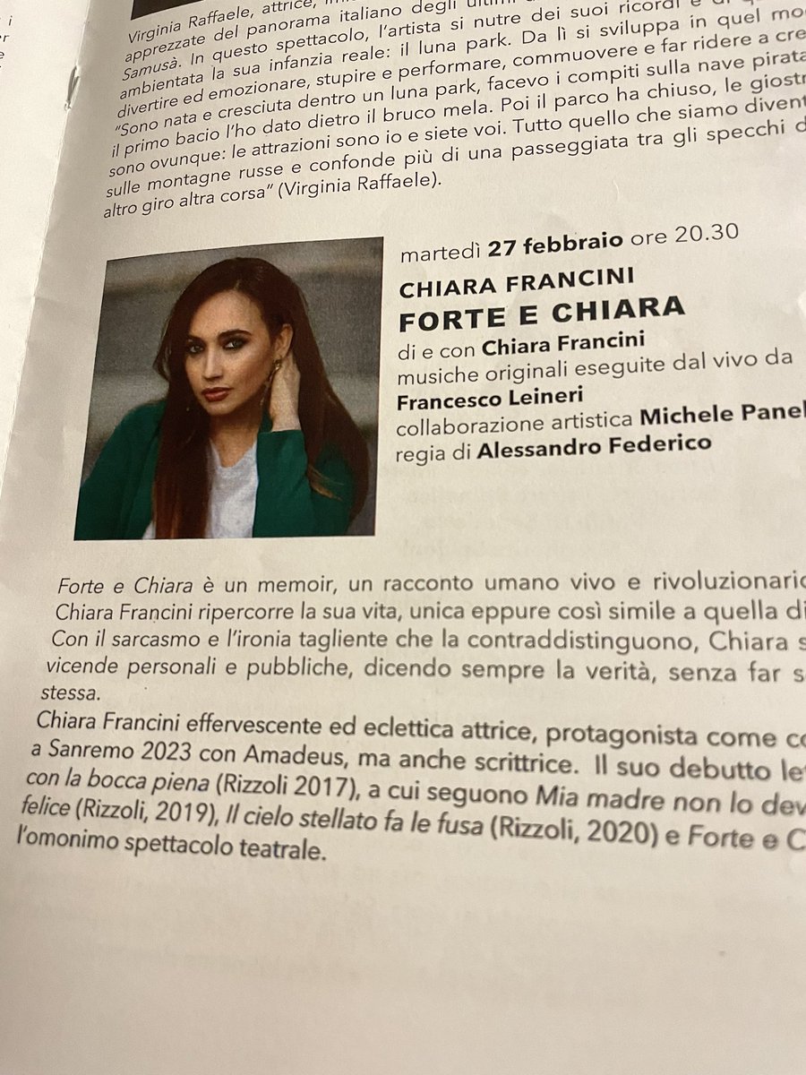 Finalmente @chiarafrancini a Cremona con #ForseEChiara al #TeatroPonchielli. Mancano solo 163 giorni. 🙏”#Perla, mia fonte di ispirazione e stella polare per le mie rotte sconnesse, tienimi lontano dai vizi e dal Martini per cotanto tempo” 🙏 #chiarafrancini #chiaradiluna