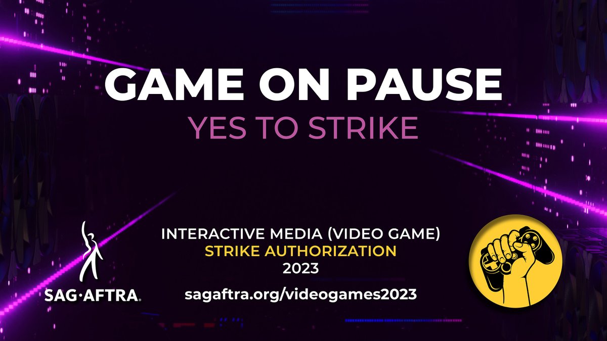 🎮Game on Pause 🚨YES Vote Needed: We've got the power in our hands. Eligible #SagAftraMembers: Vote YES on the Interactive Media Agreement strike authorization for a brighter gaming future: sagaftra.org/videogames2023

🚀#LevelUpMyContract