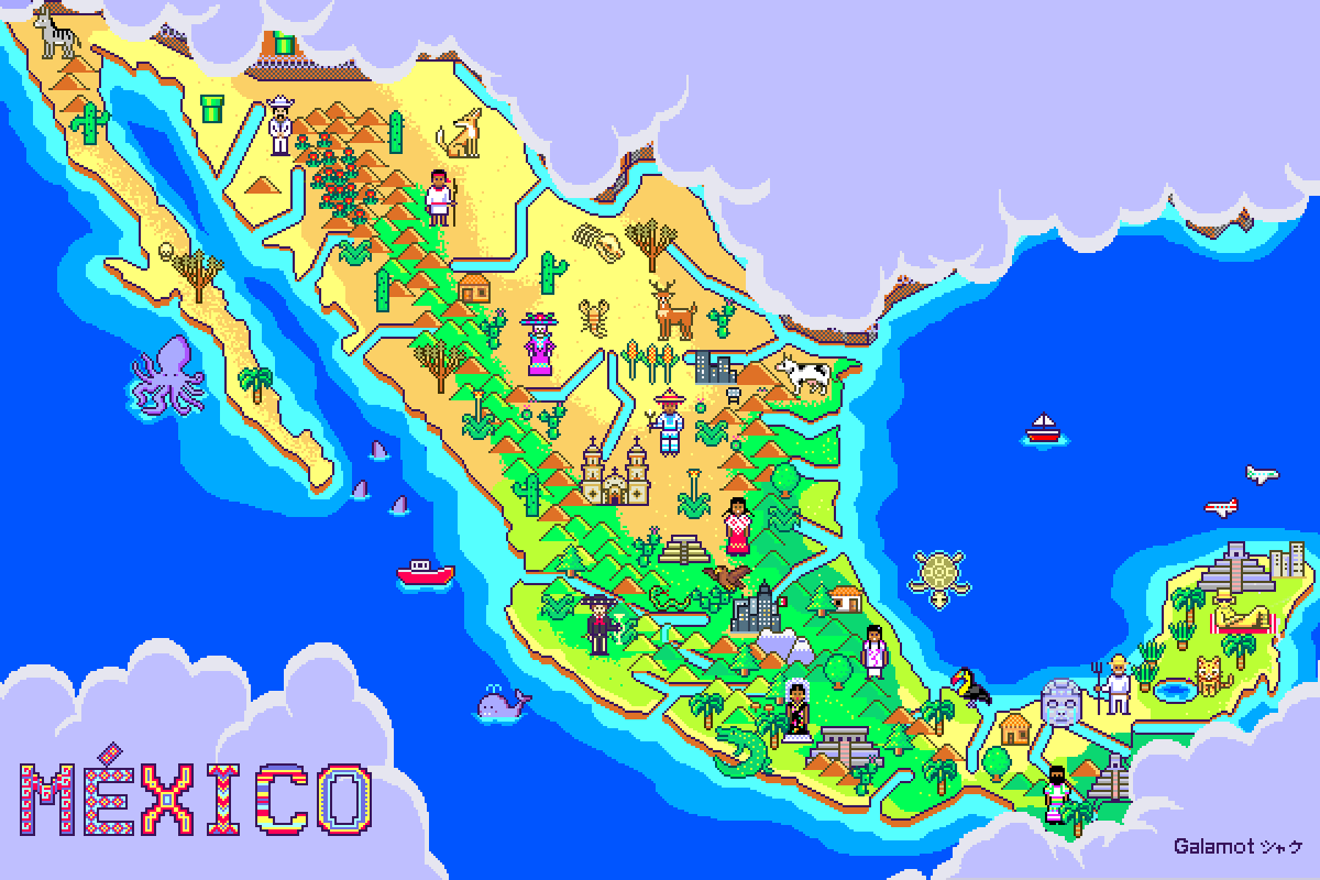 A cute pixel map of Mexico I made some time ago 
#MexicanIndependenceDay #Mexico #Pixelart