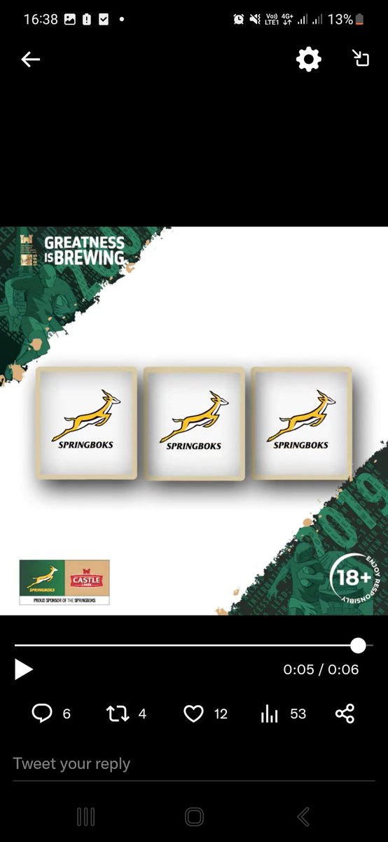 crazydlamsSA's tweet photo. @CastleLagerSA @Springboks @Springboks #GreatnessIsBrewing https://t.co/0ZV1uxr9DB