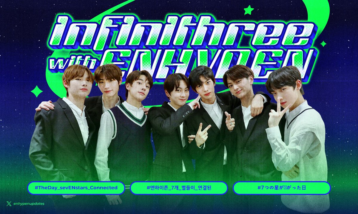 enhypenupdates's tweet image. It's time to celebrate infini-THREE years of starlight, dreams, and pure magic with our seven stars, ENHYPEN! ✨ 

ENHYPEN, your love and passion for music fuels our journey with you to infinity and beyond. Here's to our neverending moments of music, memories, and happiness…