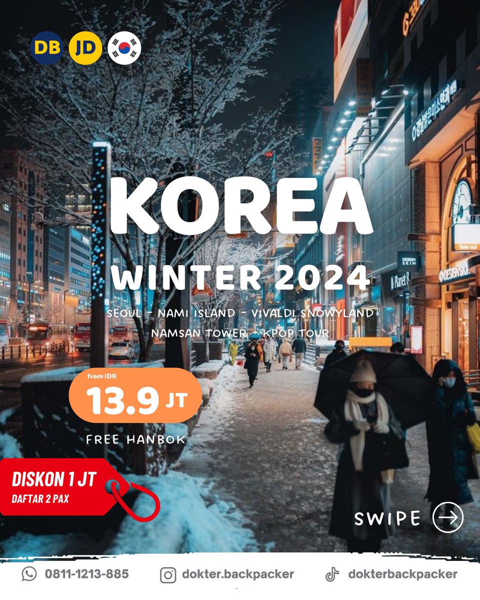 dok_backpacker's tweet photo. FREE HANBOK semua DBers yang liburan ke KOREA bareng DB 😍 Ditambah kita bakalan main ski di salah satu resort ski terbaik &amp; terbesar di Korea⛷️
🔵🟡
#dokterbackpacker #korea #tripkorea #tourkorea #travelkorea #opentrip #opentripkorea #privatetrip #pakettour #db https://t.co/2gJGvyT9TV