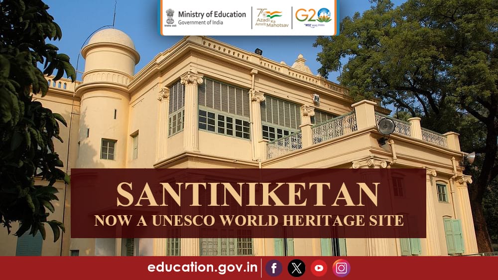 EduMinOfIndia's tweet photo. Our gratitude to Hon'ble PM Shri @narendramodi for his visionary leadership and guidance that has led to Santiniketan  being  inscribed as a World Heritage site by @UNESCO.

@PMOIndia @dpradhanbjp @PIB_India @airnewsalerts @DDNewslive @DDNational https://t.co/uxuRFqwp5T