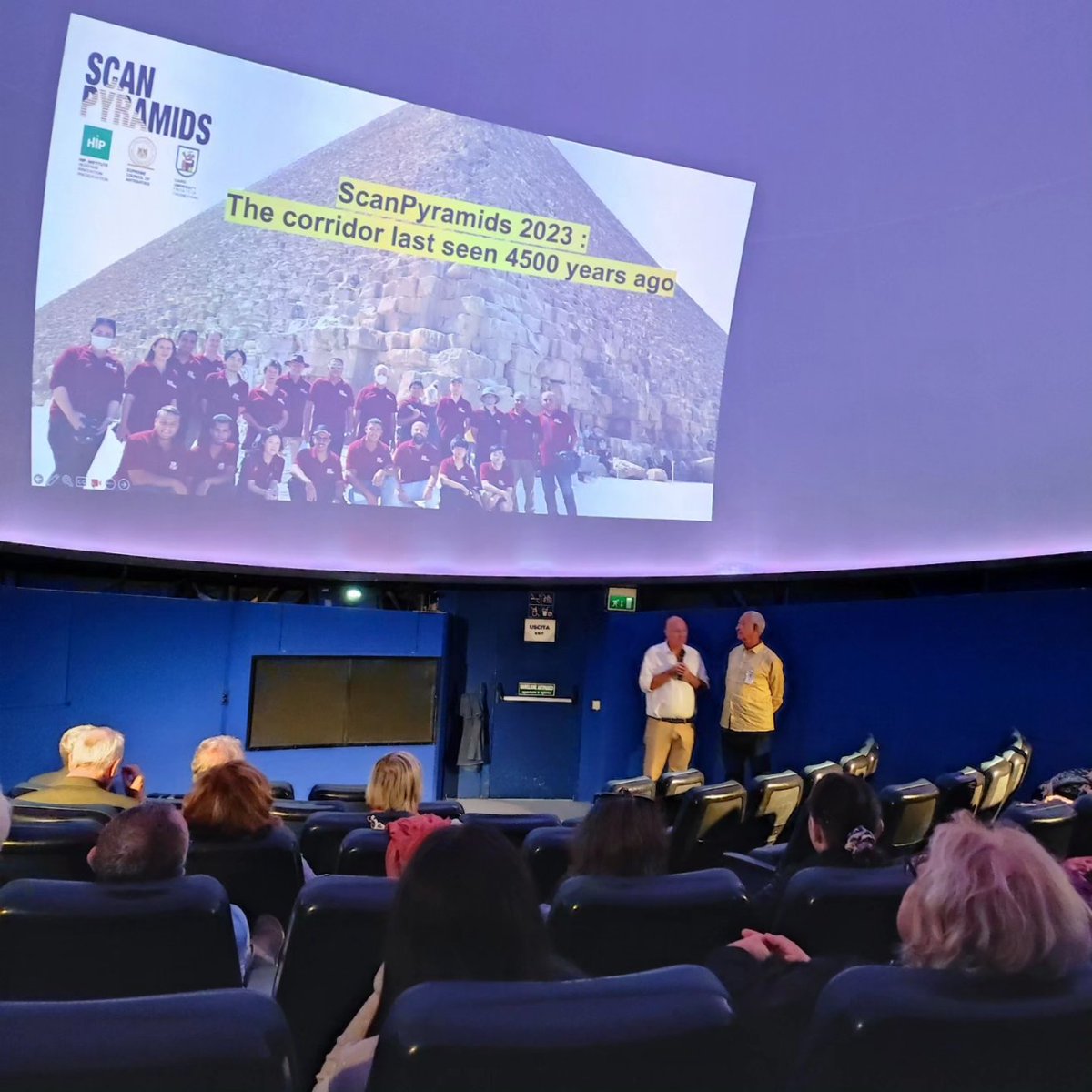 Vindunno's tweet image. Closing day of the XXII SIA #archeoastronomy #congress, prof. Hany Helal, #scanpyramids #discovery North face #corridor #Khufu #pyramid. My #interview