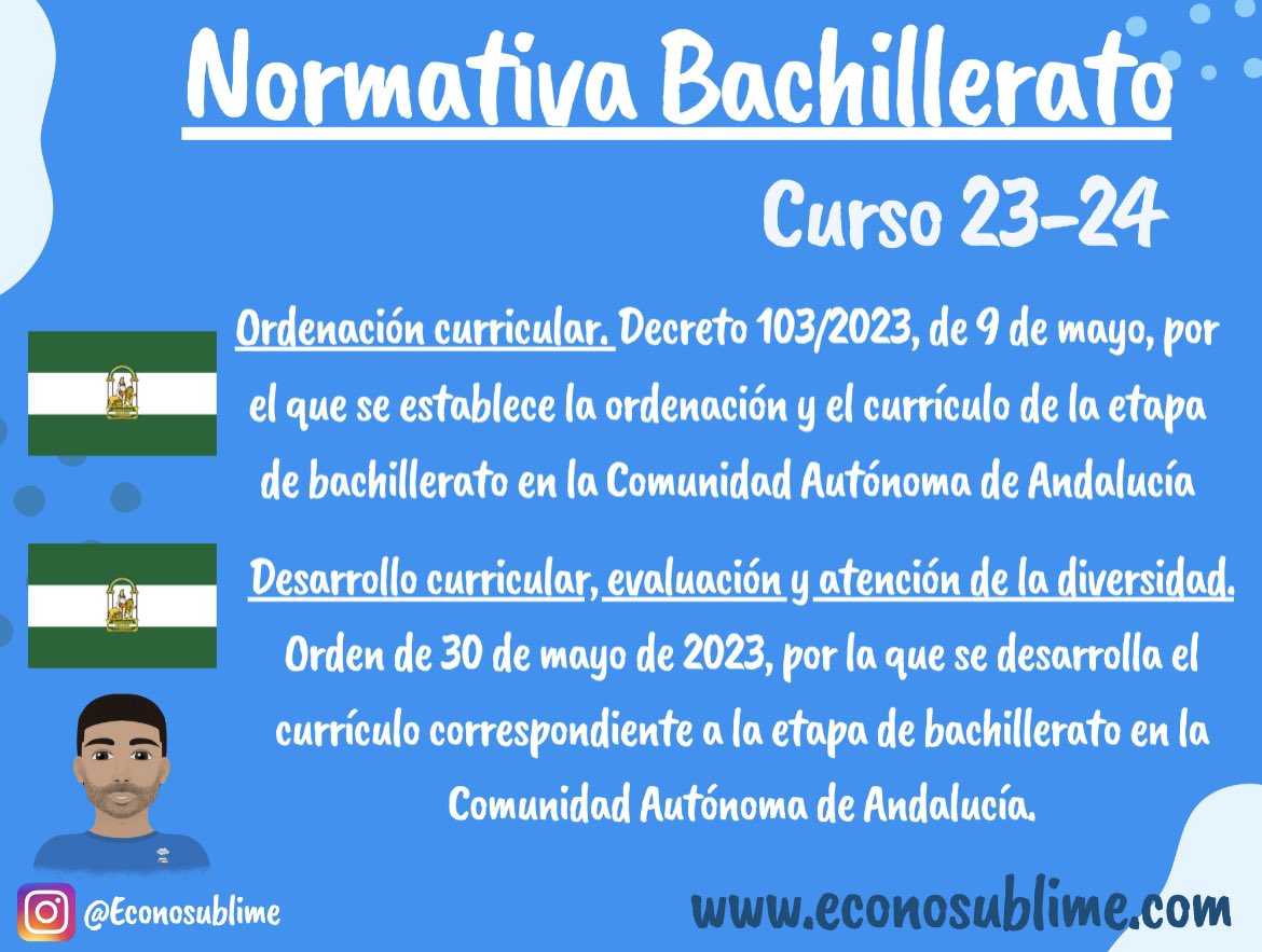 Aquí os dejo la normativa para elaborar las programaciones didácticas en Andalucía de este curso 23-24, que también tendremos que utilizar en las oposiciones de 2024 de Andalucía.

En los próximos días seguiremos subiendo el resto de Comunidades Autónomas.