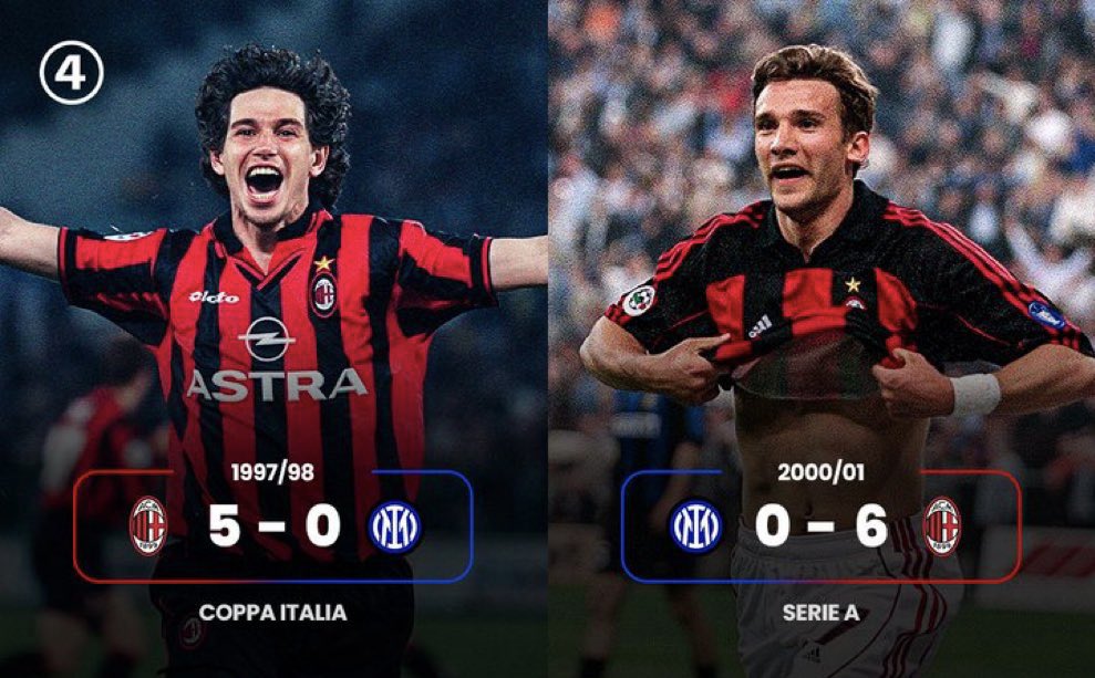 والله ما اخليها بخاطري اي انتراوي يطقطق عليك بعد اليوم عطيه هذي الصورة عشان يعرف قدره ..

اكبر انتصار في الدوري من نصيب ميلان 6/0
اكبر انتصار في الكأس من نصيب ميلان 5/0