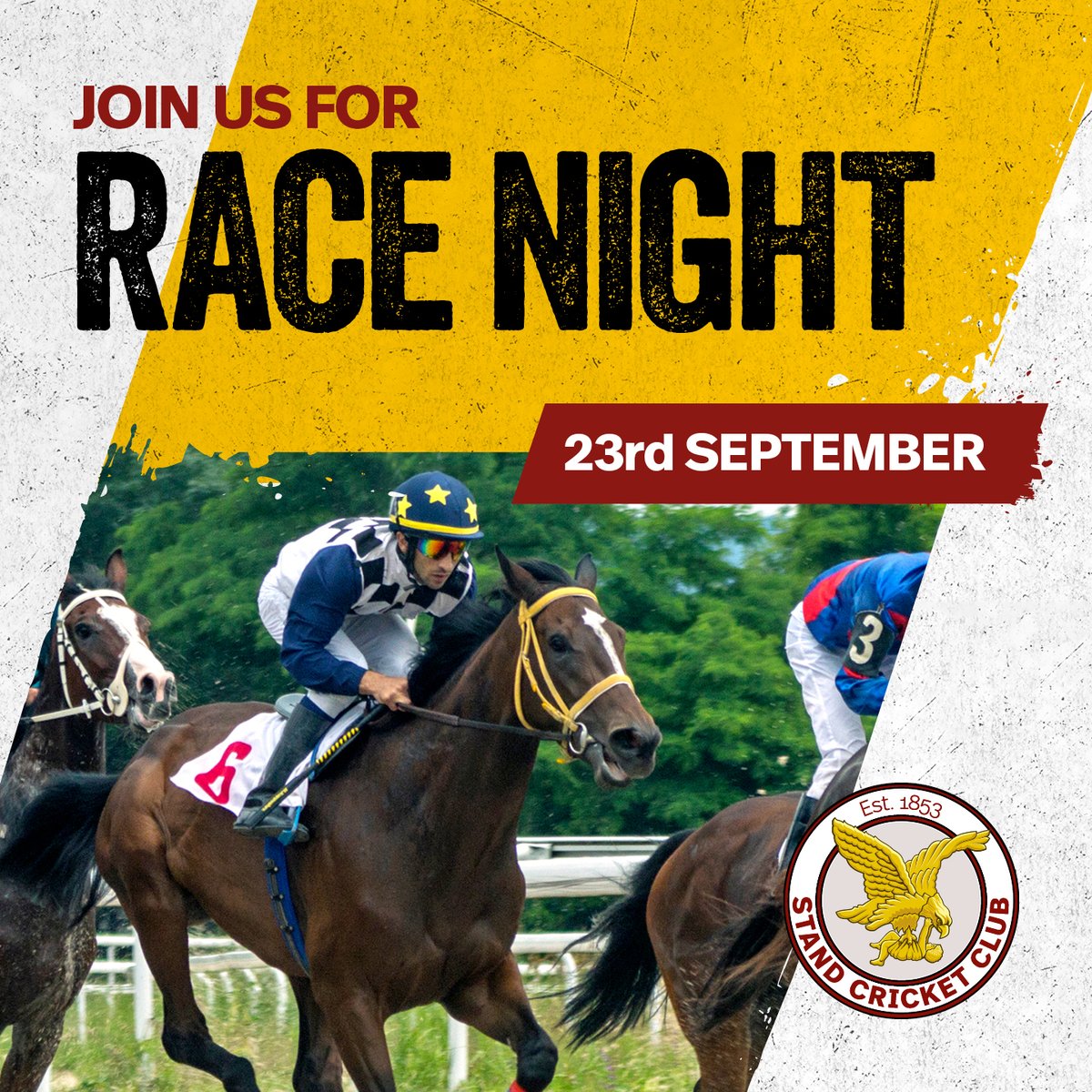 Saturday 23rd September
Join the lads as they bring their season to a close with our end-of-season Race Night.

7pm start
8.00pm Burnley vs United live on TV  
Horses for auction for the final race
£££s for the winner
Drinks to be won

Free entry – just turn up on the night.