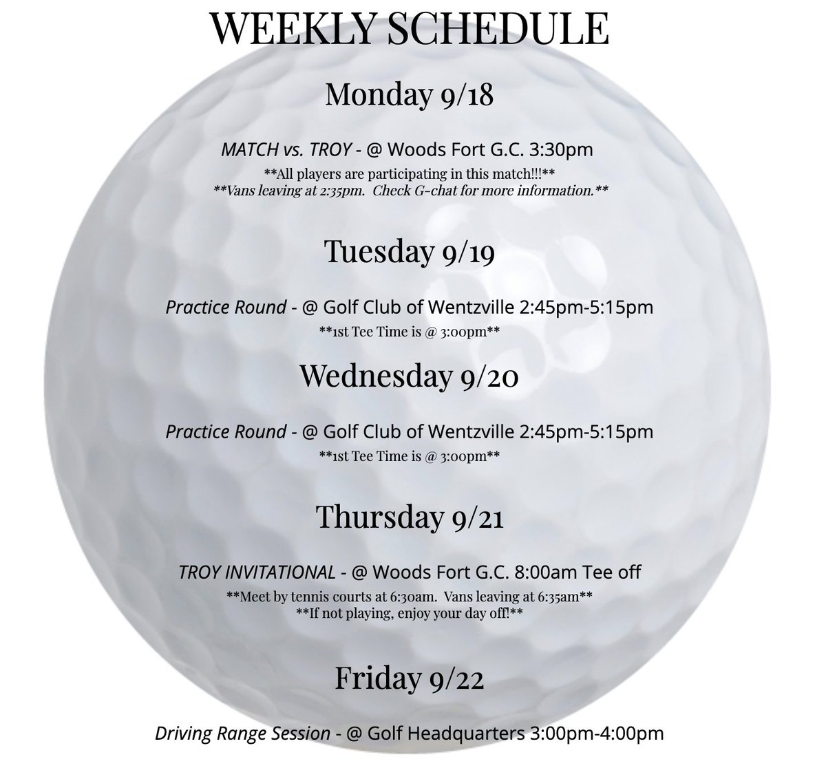 WEEKLY SCHEDULE: