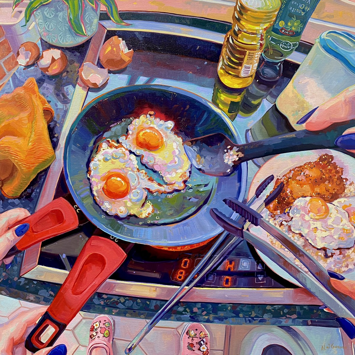 alaiganuza's tweet photo. New egg painting! 5’4” me for scale :) this one is so special for me :,) #oilpainting #eggs https://t.co/FAQGrOf99s