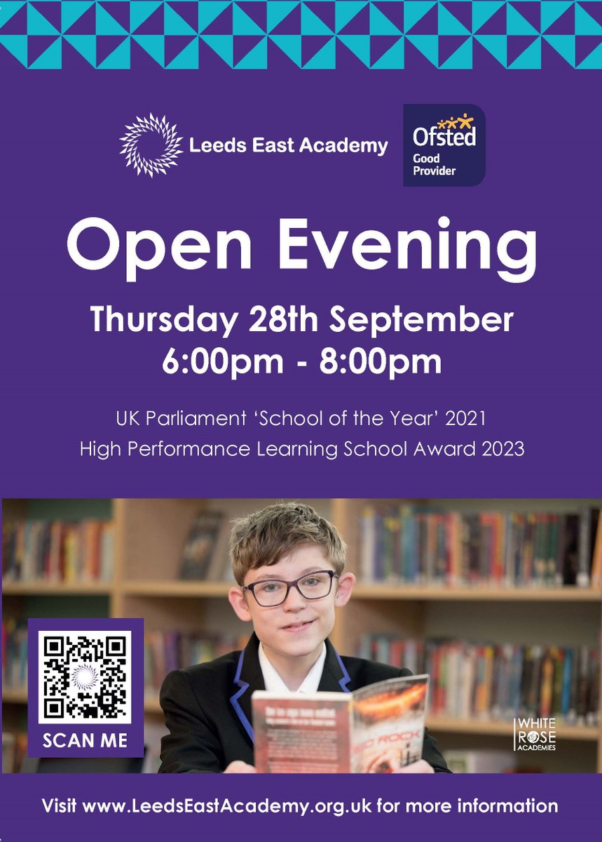 All families are welcome to Leeds East Academy for our Open Evening which will take place on Thursday 28th September, 6:00pm - 8:00pm. We look forward to seeing you there.