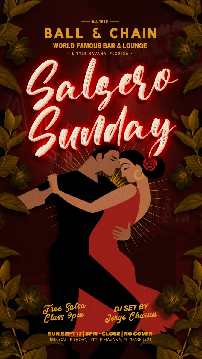 BallAndChainBar's tweet image. TODAY is #SalseroSunday!

The schedule in #LittleHavana:

#LiveSalsa - noon to 6 p.m.
#LiveJazz - 6 to 9
@DJJorgeCharun - 8
FREE #SalsaClass - 9

TOMORROW: #MamboMondays with DJ Rivera + FREE #DanceClasses, 9!

#supportlocal ballandchainmiami.com
🍍💚