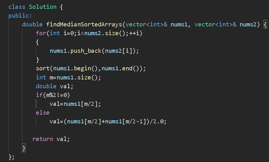 AtulJedge's tweet photo. Solved the problem "Median of Two Sorted Arrays"  on leetcode 🚀
#cpp #DSA https://t.co/39wfvoukNi
