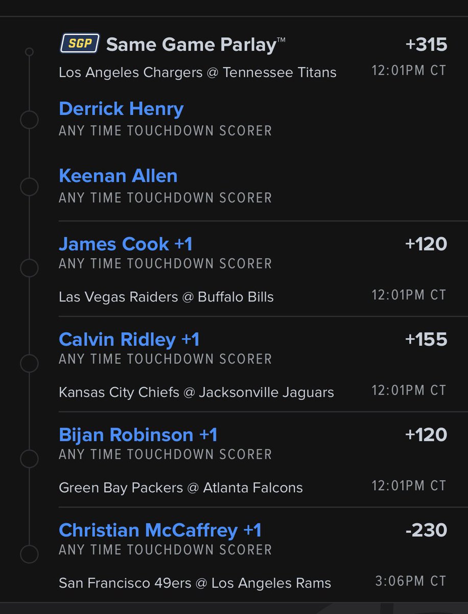 anytimeTDpicks's tweet photo. Last plays for today #NFL #anytimeTD #parlay https://t.co/qqRQMa78ix