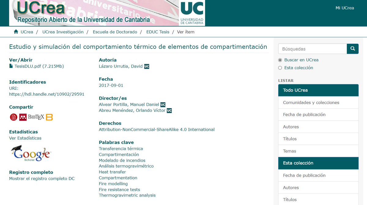 BUCantabria's tweet photo. 👨🎓 Nueva tesis doctoral, «Estudio y simulación del comportamiento térmico de elementos de compartimentación» de David Lázaro Urrutia.
📔 https://t.co/YPvFJkfpwc
#NuevasTesisUC #Compartmentation #FireModelling
#FireResistance #Thermogravimetrics
@CaminosSantander https://t.co/faVoHSqK4n
