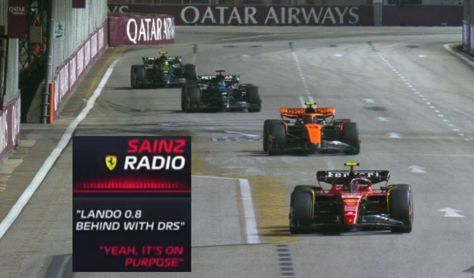 Such a cold team radio 🥶

"Lando 0.8 behind with DRS."

"It's on purpose."

Incredible racing IQ from Sainz.